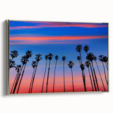Landscape art painting of Santa Barbara on framed canvas, featuring a vintage poster style with colorful and black elements.
