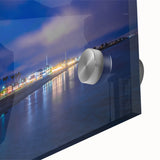 Mid-century modernist abstract scenery of Santa Cruz in muted earth tones on acrylic glass, ideal for dining room art.