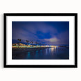 Colorful abstract art print of Santa Cruz scenery in a black frame, ideal for extra large living room wall art.