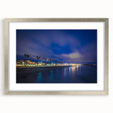 Textured abstract art print of Santa Cruz in muted blue and gray tones, framed in silver, ideal for bedroom art.