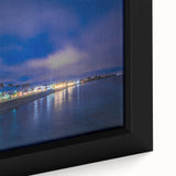Close-up of a black framed canvas depicting a textured Santa Cruz scenery in vibrant colors, ideal for living room decor.