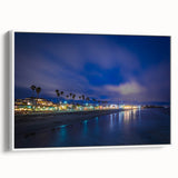 Vintage poster art of Santa Cruz with colorful elements on a framed canvas, ideal for living room decor.