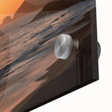 Large abstract wall art of Santa Monica in muted blue and beige tones on acrylic glass, ideal for dining room art.