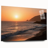 Large abstract wall art of Santa Monica scenery in muted blue and green tones on acrylic glass.