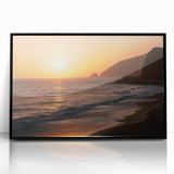 Large abstract wall art depicting Santa Monica in muted blue and green acrylic, framed in black.