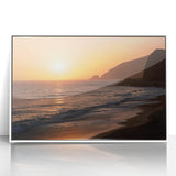 Art deco poster of Santa Monica scenery in muted pastel shades on framed acrylic, ideal for modern nursery wall art.