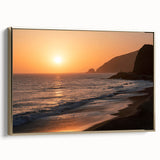 Framed canvas depicting a vintage-style Santa Monica landscape in black and gold tones, ideal for bedroom wall art.