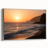 Framed canvas of a vintage-style Santa Monica landscape, featuring vibrant hues and black accents.