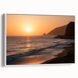 Vintage poster art of Santa Monica scenery on framed canvas, featuring vibrant colors on a black background.