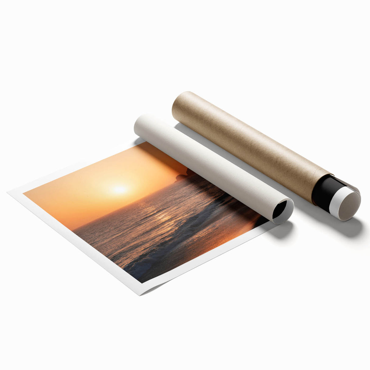 Extra large rolled print of a scenic Santa Monica beach with soft pastel shades, ideal for classy bathroom wall art.
