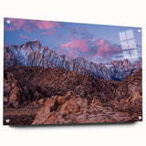 Acrylic print of Sierra Nevada scenery, featuring muted earth tones, ideal for bedroom or dining room decor.