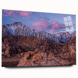 Large abstract wall art of the Sierra Nevada in muted earth tones on acrylic glass, ideal for bedroom or dining room decor.