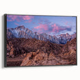 Black and white framed canvas of Sierra Nevada landscape, ideal for bedroom wall art.