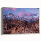 Landscape art painting of Sierra Nevada on framed canvas, featuring muted earth tones, ideal for living room decor.