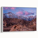 Vintage poster art of Sierra Nevada landscape on framed canvas, featuring a blend of colorful and black tones.