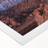 Art deco poster of the Sierra Nevada landscape in muted earth tones on rolled canvas, suitable for dining room decor.