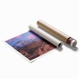 Rolled print of Sierra Nevada scenery with muted green and earth tones, ideal for classy bathroom wall art.