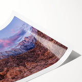 Extra large wall art featuring line art flowers, set against a Sierra Nevada scenery in muted earth tones on rolled print.