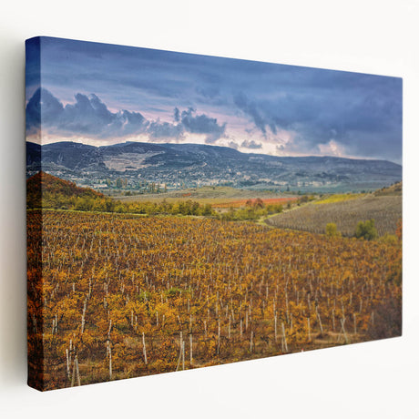 Sonoma, California landscape on stretched canvas, featuring muted earth tones, ideal for kitchen wall art.