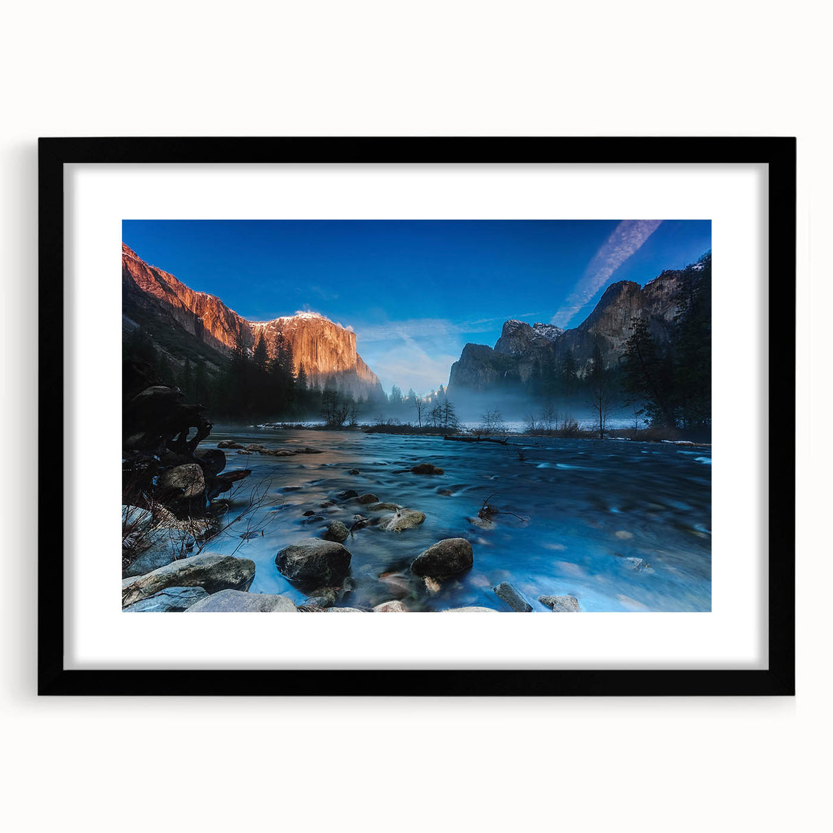 Abstract art print of Yosemite in vibrant colors on a textured, extra large canvas, ideal for living room decor.