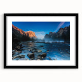 Abstract art print of Yosemite in vibrant colors on a textured, extra large canvas, ideal for living room decor.