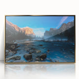 Framed acrylic print of Yosemite landscape in muted earth tones, ideal for modern art wall decor.