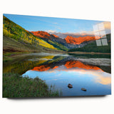 Acrylic print of a large abstract depiction of Vail, Colorado, in muted earth tones, ideal for bedroom or dining room art.