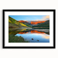 Extra large abstract art print of Vail, Colorado, featuring textured, colorful art in vibrant hues on a framed black mat.