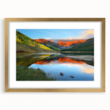 Extra large abstract art print of Vail, Colorado, in textured style with gold frame, ideal for living room decor.