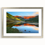 Textured abstract art print of Vail, Colorado in muted earth tones on a framed silver mat, ideal for bedroom art.