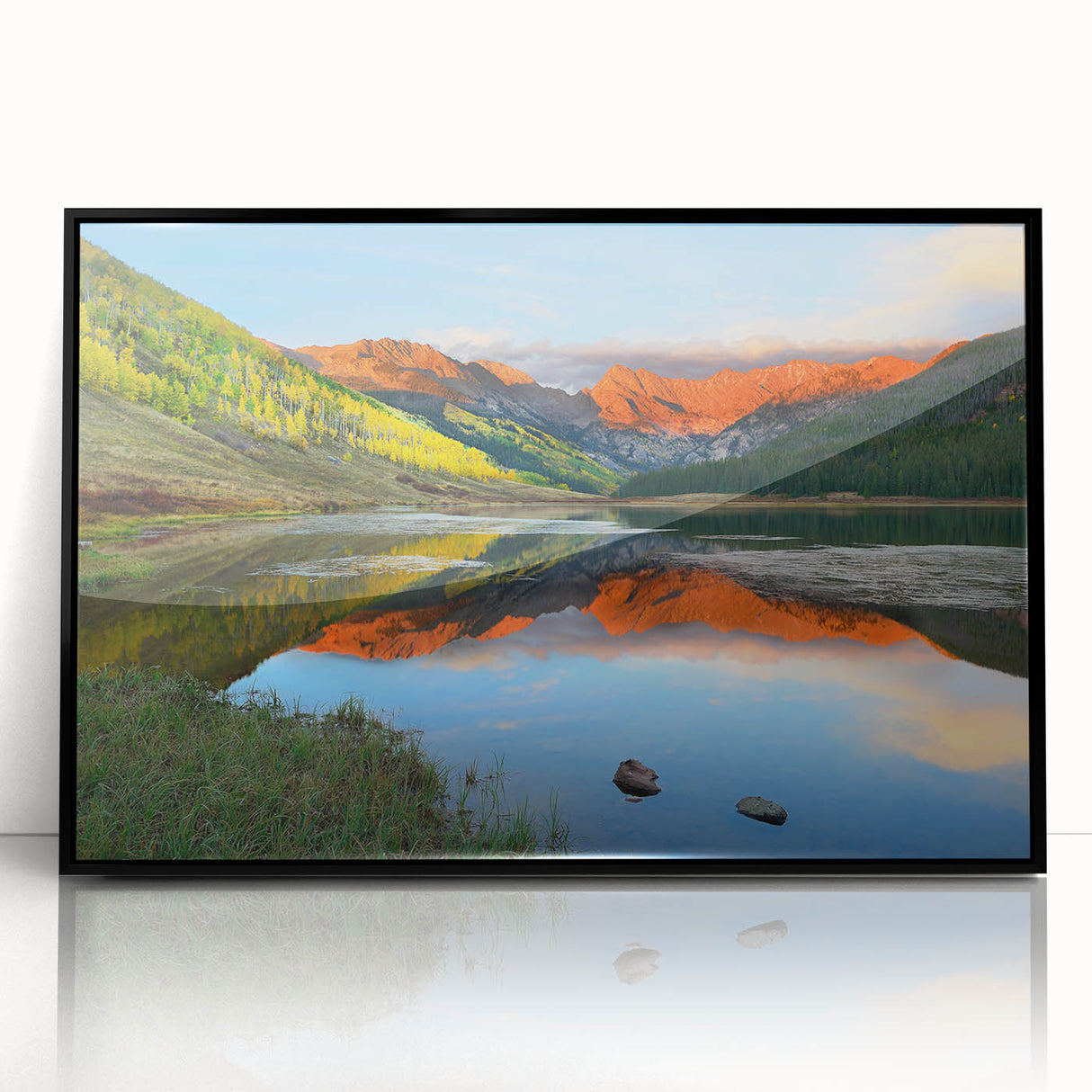 Large abstract wall art of Vail, Colorado in muted earth tones on a framed acrylic, suitable for modern art wall decor.