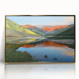 Large art print of Vail, Colorado in acrylic, featuring mid-century modernist style with gold tones.