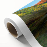 Art deco style poster of Vail, Colorado scenery on rolled canvas, featuring muted earth tones.