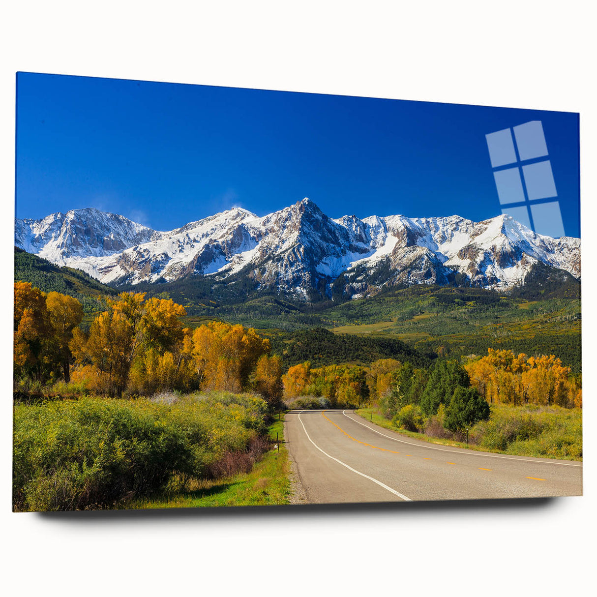 Large abstract depiction of Aspen, Colorado in muted earth tones on acrylic glass, suitable for bedroom or dining room art.