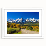 Abstract art print of Aspen scenery in muted earth tones on a white framed canvas, ideal for dining room decor.