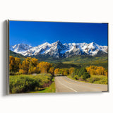Landscape art painting of Aspen, Colorado in colorful hues on a framed canvas, ideal for enhancing a living room space.