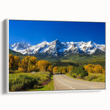 Vintage poster art of Aspen, Colorado in vibrant colors on a large framed canvas, ideal for living room decor.