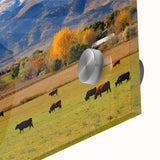 Large abstract wall art depicting Boulder, Colorado in vibrant orange and blue tones on acrylic glass.