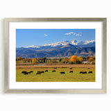 Textured abstract art print of Boulder, Colorado, in muted earth tones on a silver-framed mat, ideal for bedroom art.
