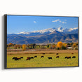 Black and white landscape art painting of Boulder, Colorado on a framed canvas, ideal for bedroom wall decor.