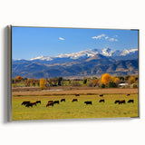 Framed canvas landscape art painting of Boulder, Colorado, featuring vibrant colors on a black background.