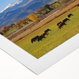 Art deco poster featuring a stylized Boulder, Colorado landscape on rolled canvas, in rich earth tones.