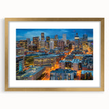 Extra large abstract art print of Denver scenery in textured gold frame, ideal for living room decor.