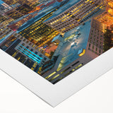 Art deco poster of Denver skyline in muted silver and blue tones on rolled canvas, suitable for dining room wall art.