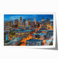 Denver cityscape in muted gray and blue tones on a large rolled canvas, ideal for art wall dining room.