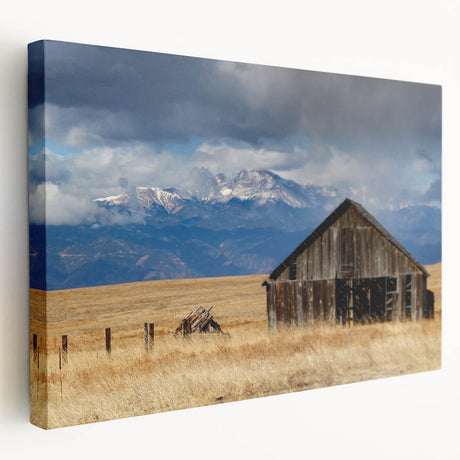 Large canvas print of Pikes Peak in Colorado with muted earth tones, ideal for kitchen wall art.