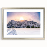 Textured art print of Colorado Rocky Mountains in abstract style, featuring earthy tones on a framed silver mat.