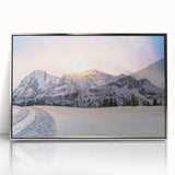 Mid-century modernist art of the Colorado Rocky Mountains in muted earth tones, framed acrylic.