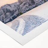 Art deco poster of the Rocky Mountains in muted earth tones on rolled canvas, suitable for dining room decor.