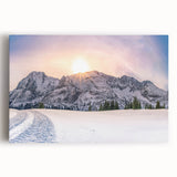 Black and white photograph of the Rocky Mountains on stretched canvas, ideal for kitchen wall art.